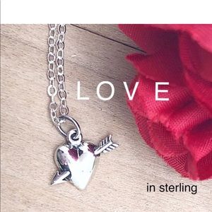 Little 3D Heart and Arrow Necklace in Sterling Silver, NWT, 14” or 18”, Gift Box